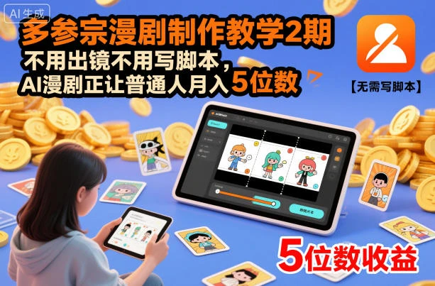 【精】多参宗漫剧制作教学2期，不用出镜不用写脚本，AI漫剧正让普通人月入5位数