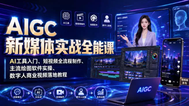【精】AIGC新媒体实战全能课|AI工具入门、短视频全流程制作、主流绘图软件实操、数字人商业视频落地教程 【精】AIGC新媒体实战全能课|AI工具入门、短视频全流程制作、主流绘图软件实操、数字人商业视频落地教程