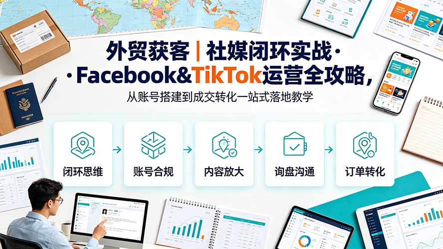 外贸获客｜社媒闭环实战·Facebook&amp;TikTok运营全攻略，从账号搭建到成交转化一站式落地教学