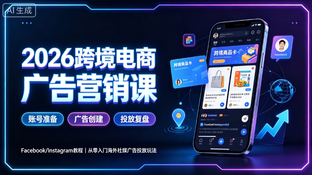 【精】2026跨境电商广告营销课，Facebook/Instagram教程，从零入门海外社媒广告投放玩法
