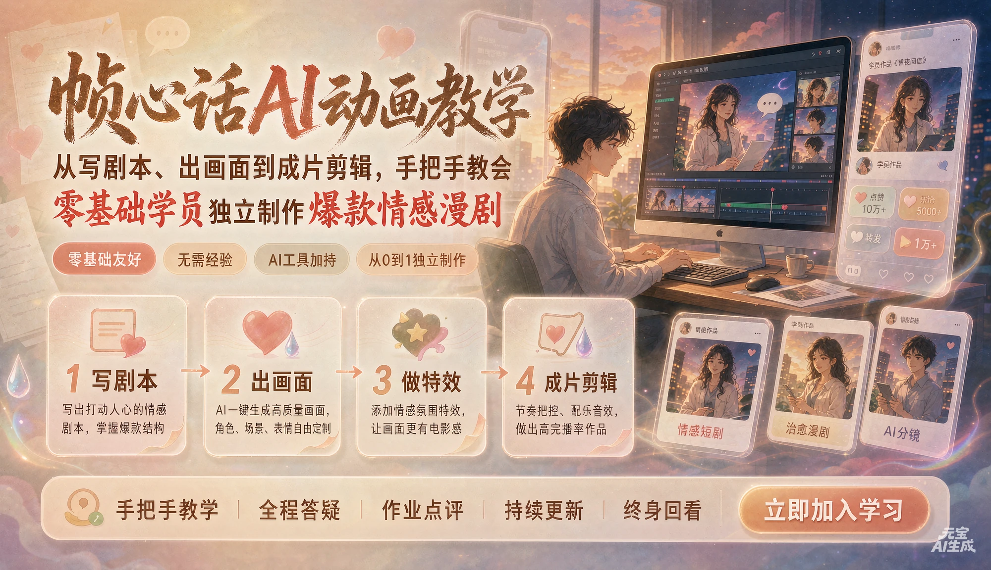 【精】帧心话AI动画教学|从写剧本、出画面到成片剪辑,手把手教会零基础学员独立制作爆款情感漫剧 【精】帧心话AI动画教学|从写剧本、出画面到成片剪辑,手把手教会零基础学员独立制作爆款情感漫剧