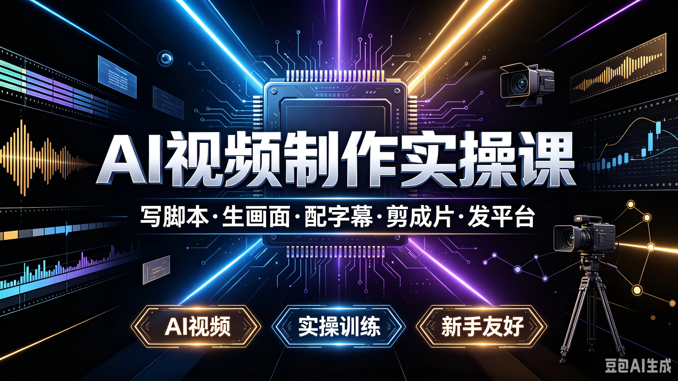 【精】AI视频制作实操课写脚本·生画面·配字幕·剪成片·发平台，AI视频、实操训练、新手友好