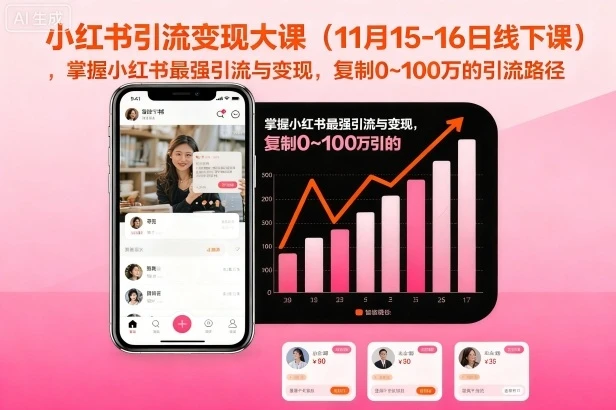 【精】小红书引流变现大课（11月15-16日线下课），掌握小红书最强引流与变现，复制0~100万的引流路径