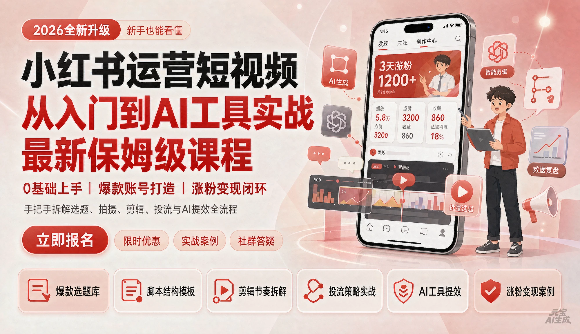 【精】小红书运营短视频最新保姆级课程 从入门到AI工具实战,吊打全网99%教程的顶级课程(附实战案例) 【精】小红书运营短视频最新保姆级课程 从入门到AI工具实战,吊打全网99%教程的顶级课程(附实战案例)