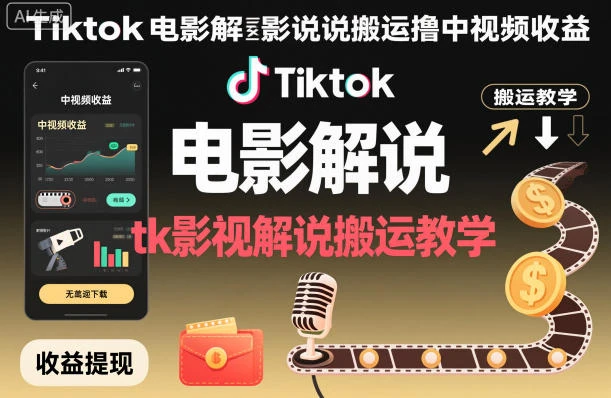 Tiktok电影解说搬运撸中视频收益,tk影视解说搬运教学 Tiktok电影解说搬运撸中视频收益,tk影视解说搬运教学