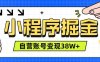 微信小程序掘金，团队自营小程序累计变现38W+，稳定运营三年，一部手机即可操作【揭秘】