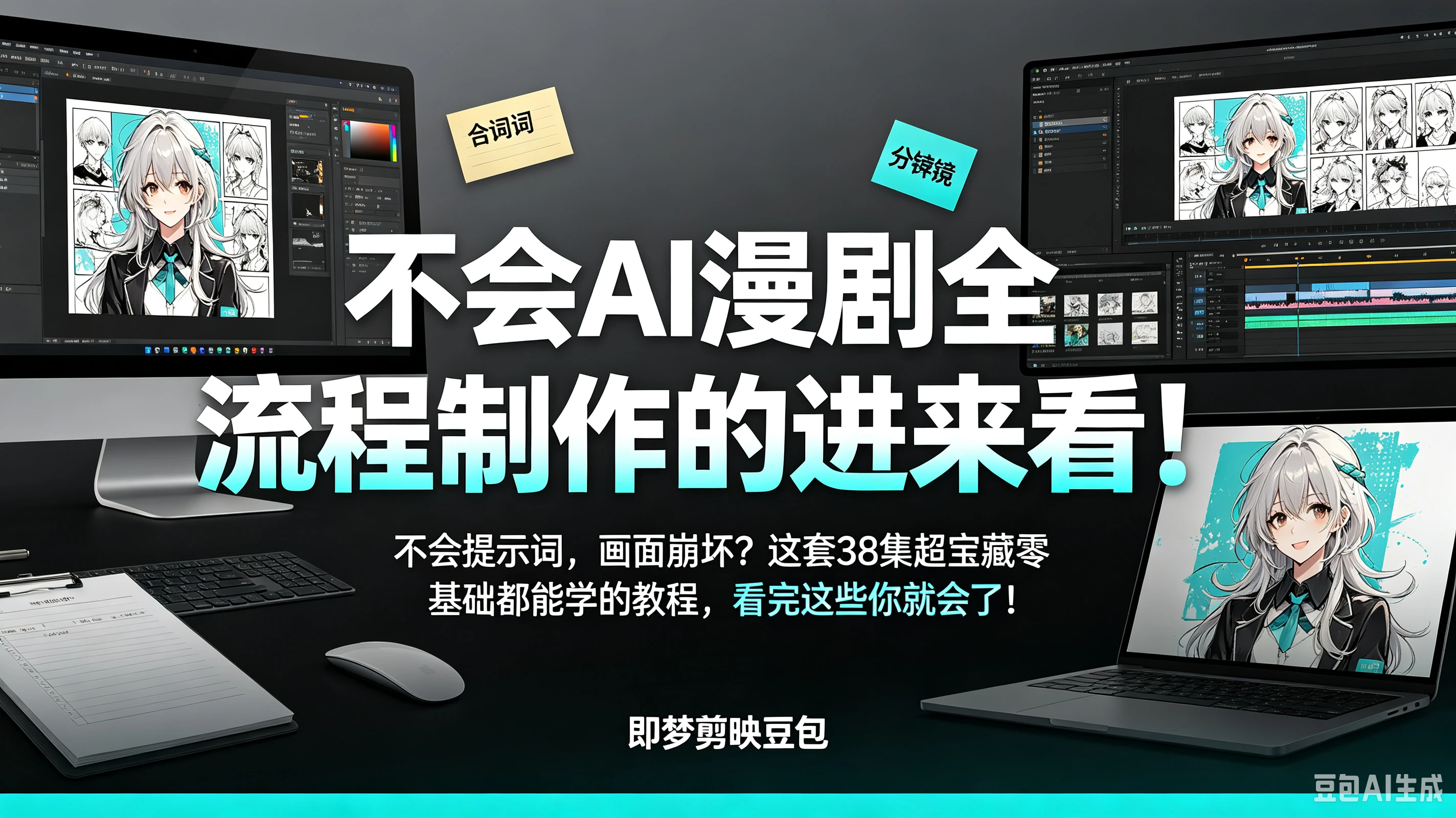 【精】不会AI漫剧全流程制作的进来看!不会提示词,画面崩坏?这套38集超宝藏零基础都能学的教程,看完这些你就会了!即梦剪映豆包