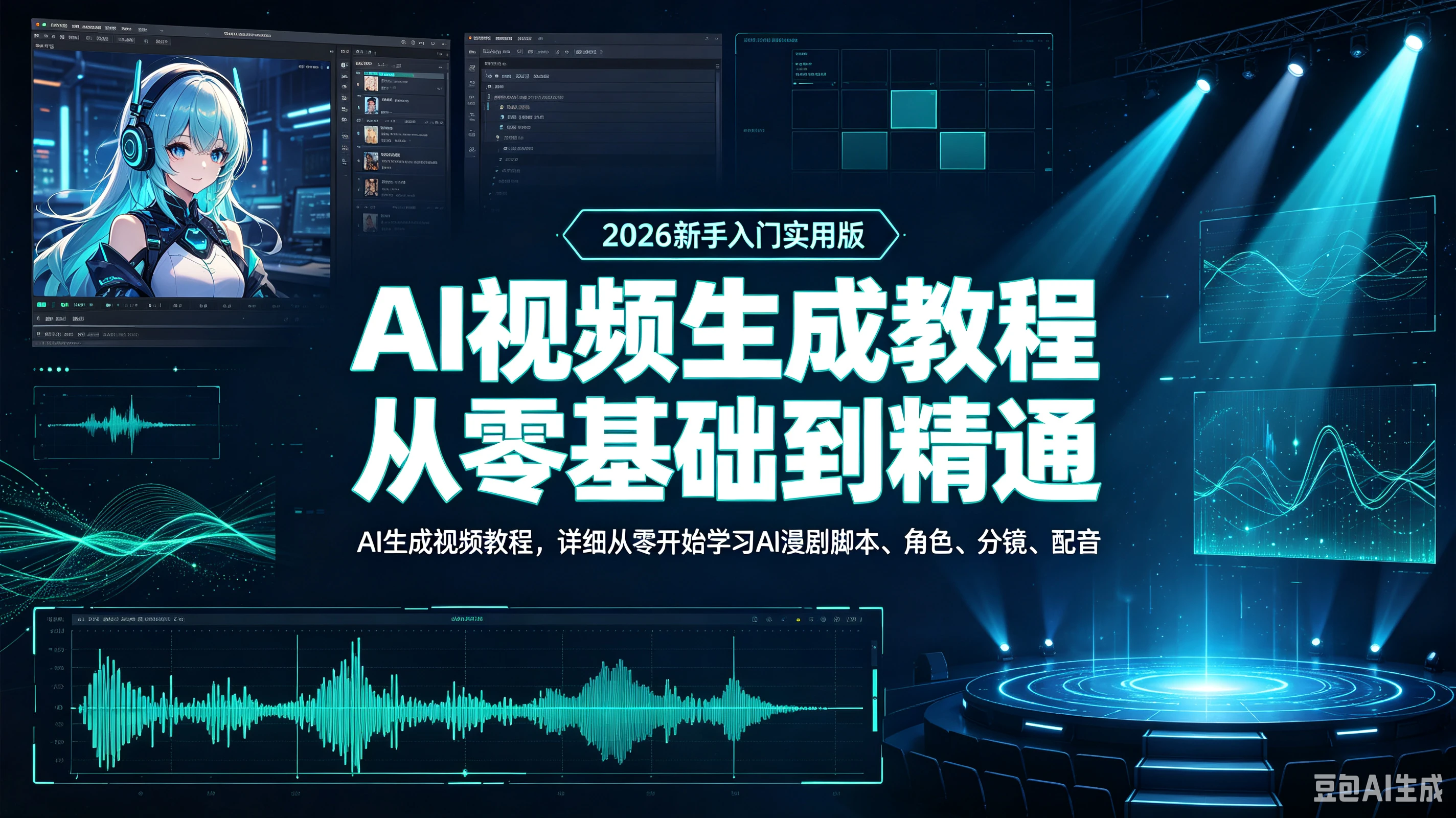 【精】AI视频生成教程从零基础到精通(2026新手入门实用版AI生成视频教程)详细从零开始学习AI漫剧脚本角色分镜配音