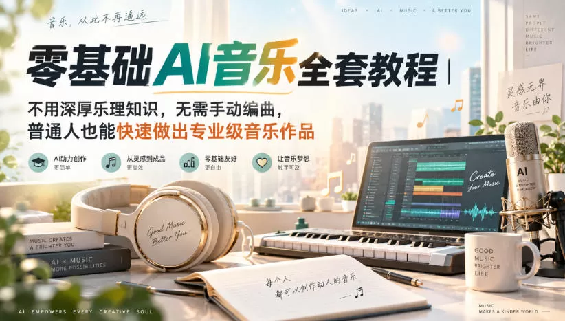 【精】零基础AI音乐全套教程|不用深厚乐理知识,无需手动编曲,普通人也能快速做出专业级音乐作品