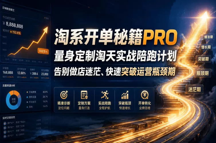 【精】淘系开单秘籍PRO,量身定制淘天实战陪跑计划,告别做店迷茫、快速突破运营瓶颈期(更新260906)