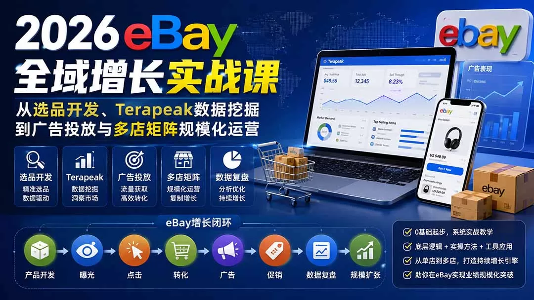 【精】2026Vincent eBay全域增长实战课:Terapeak选品开发与广告投放多店矩阵运营