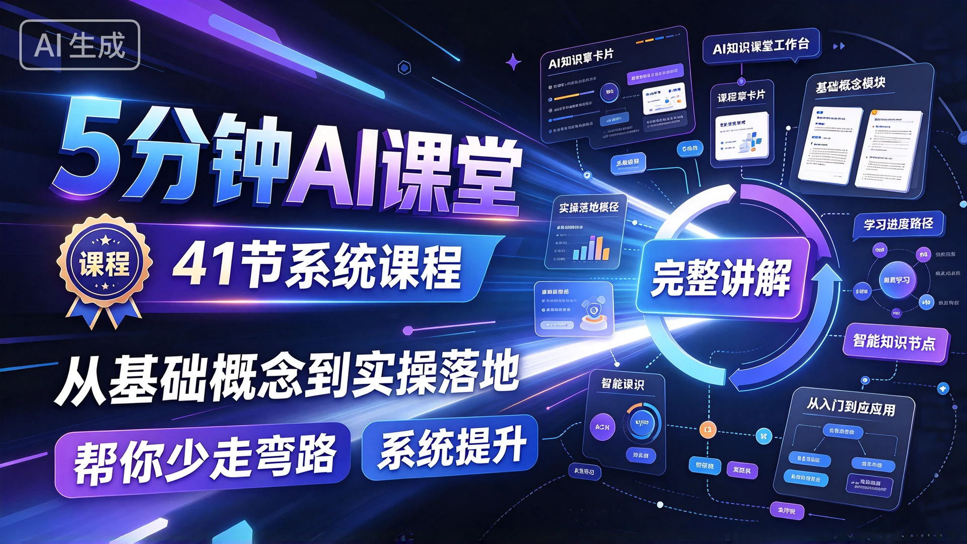 【精】《5分钟AI课堂,41 节系统课程,从基础概念到实操落地完整讲解,帮你少走弯路系统提升