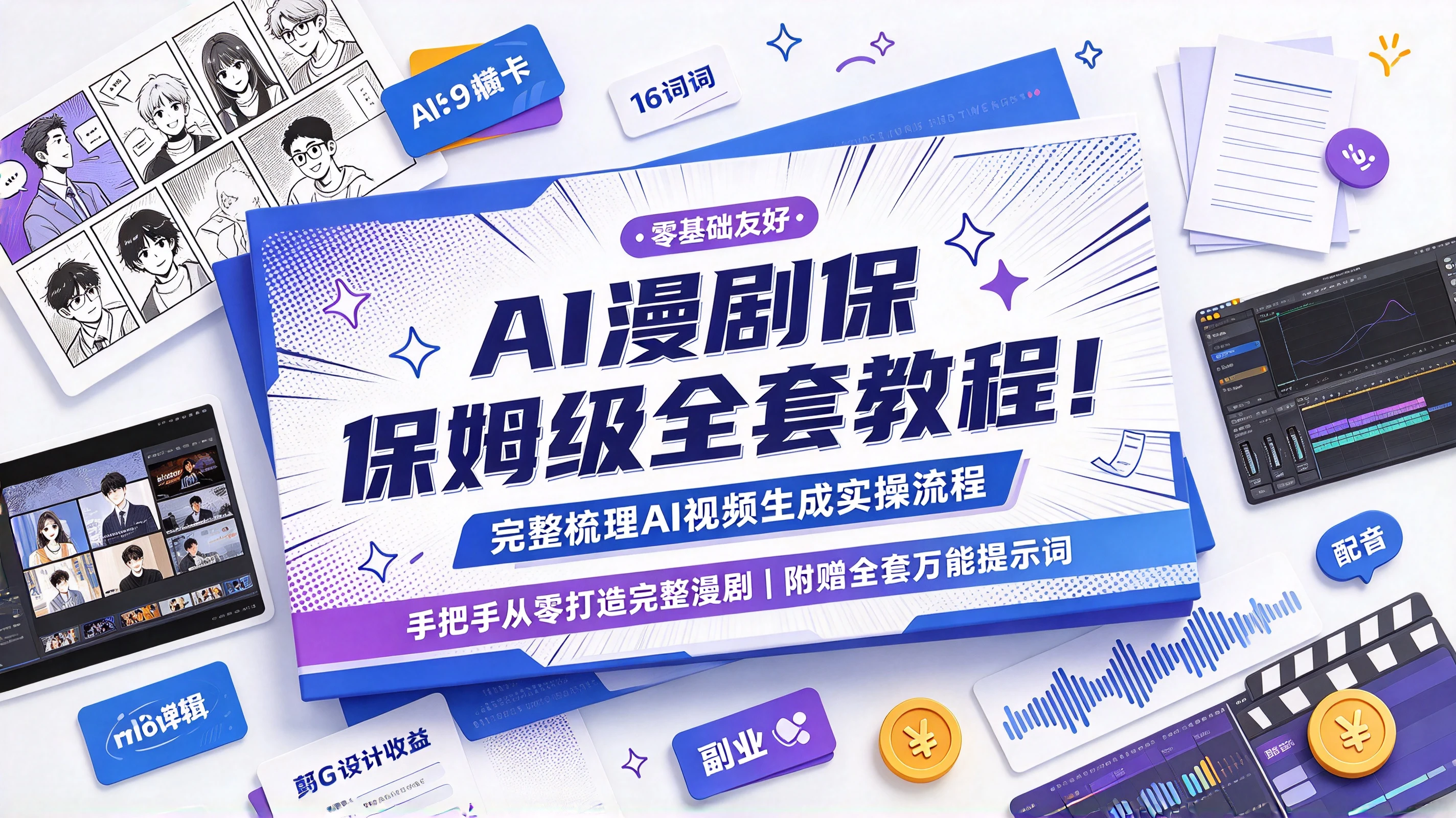 【精】AI漫剧保姆级全套教程!完整梳理AI视频生成实操流程,手把手从零打造完整漫剧,附赠全套万能提示词,零基础也能轻松开启 AI 创作副业!