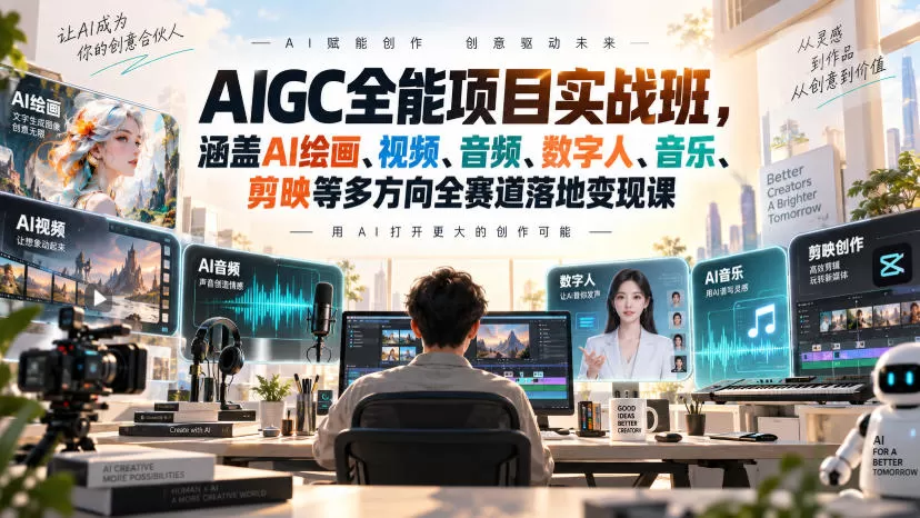 【精】AIGC全能项目实战班-无水印,涵盖AI绘画、视频、音频、数字人、音乐、剪映等多方向全赛道落地变现课(更新)