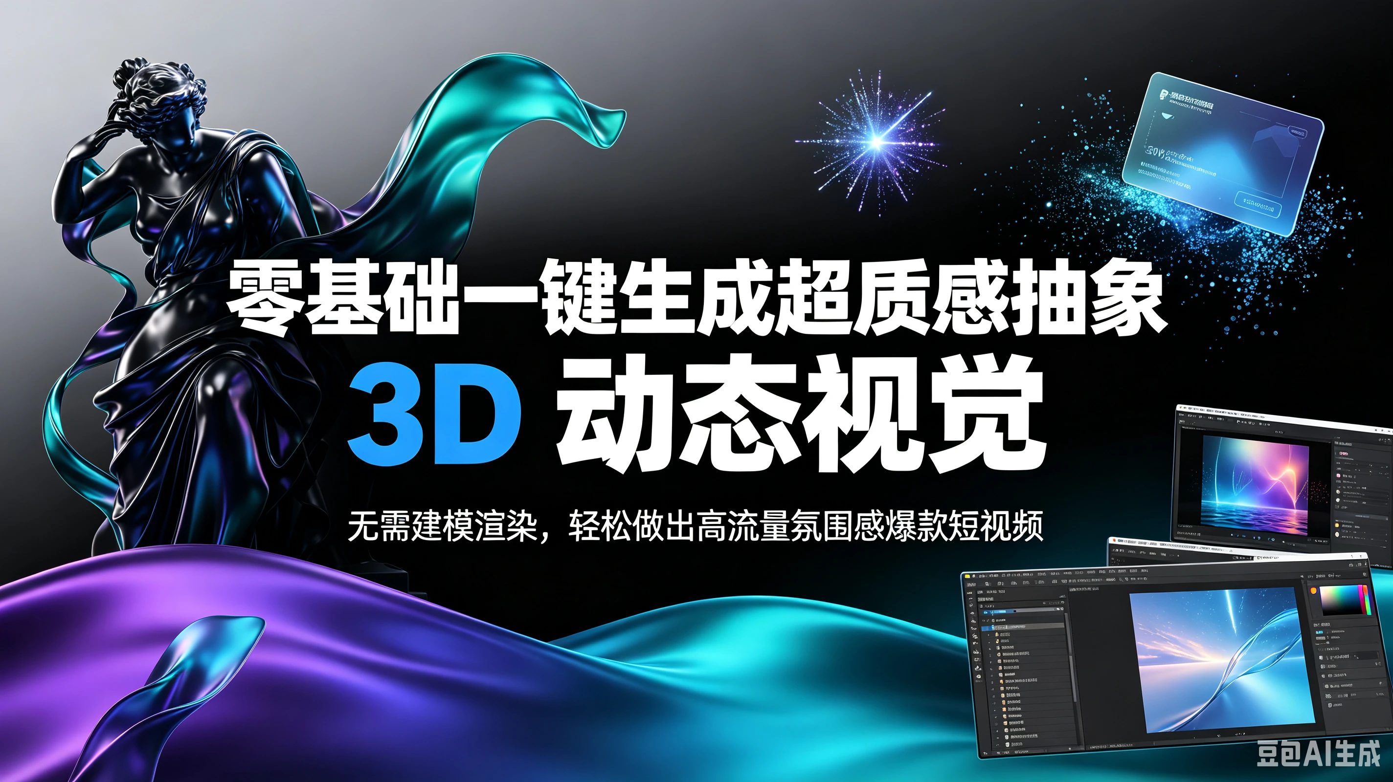【精】零基础一键生成超质感抽象 3D 动态视觉,无需建模渲染,轻松做出高流量氛围感爆款短视频。